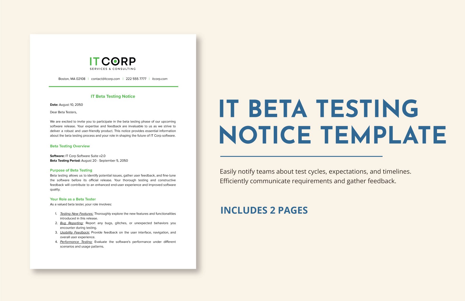IT Beta Testing Notice Template in Word, Google Docs, PDF