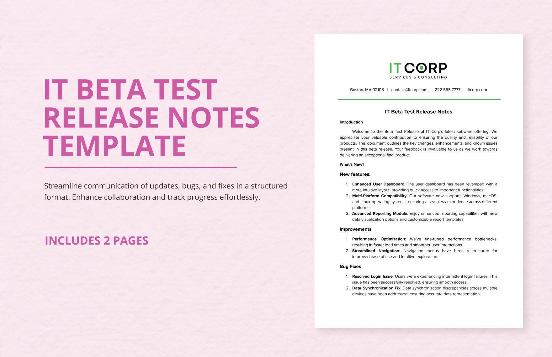 IT Beta Test Release Notes Template