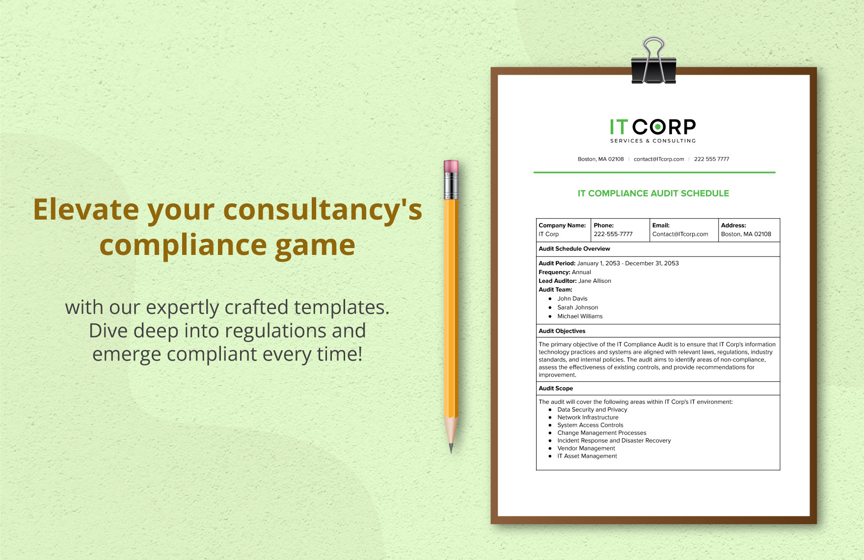 IT Compliance Audit Schedule Template