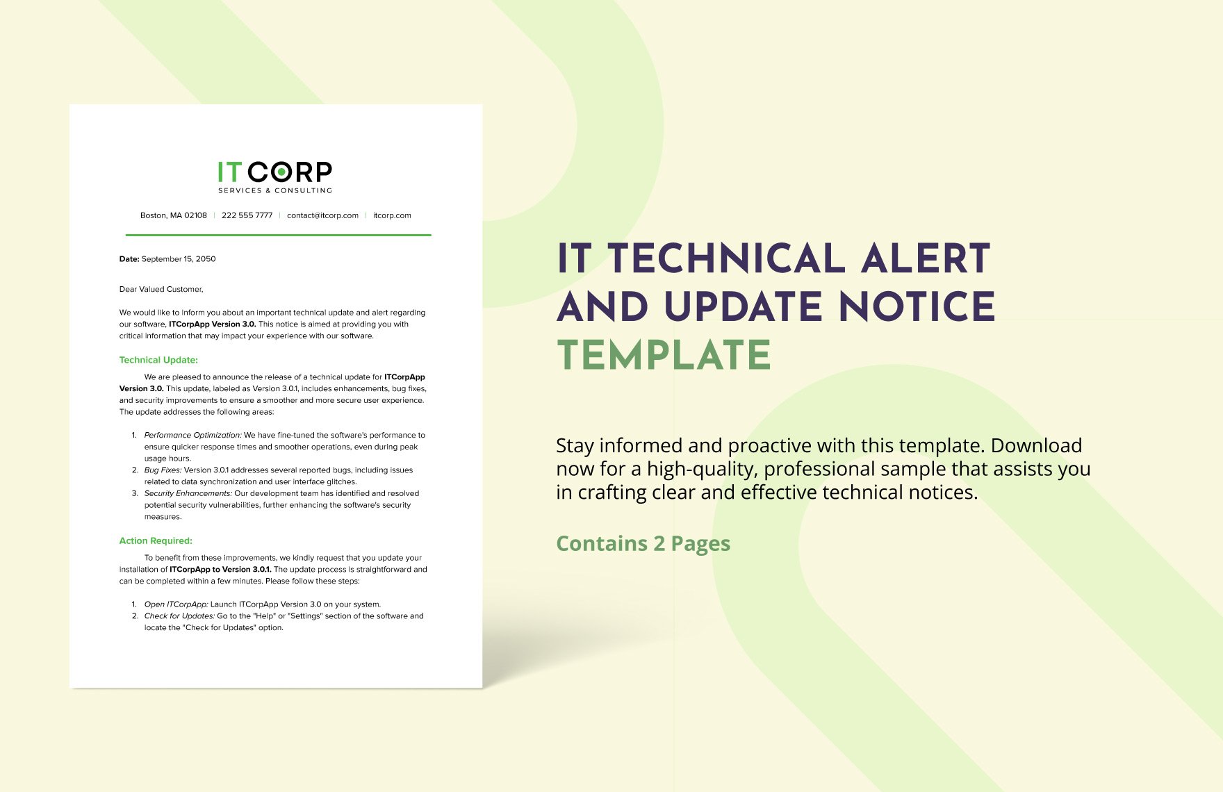 IT Technical Alert and Update Notice Template in Word, Google Docs, PDF