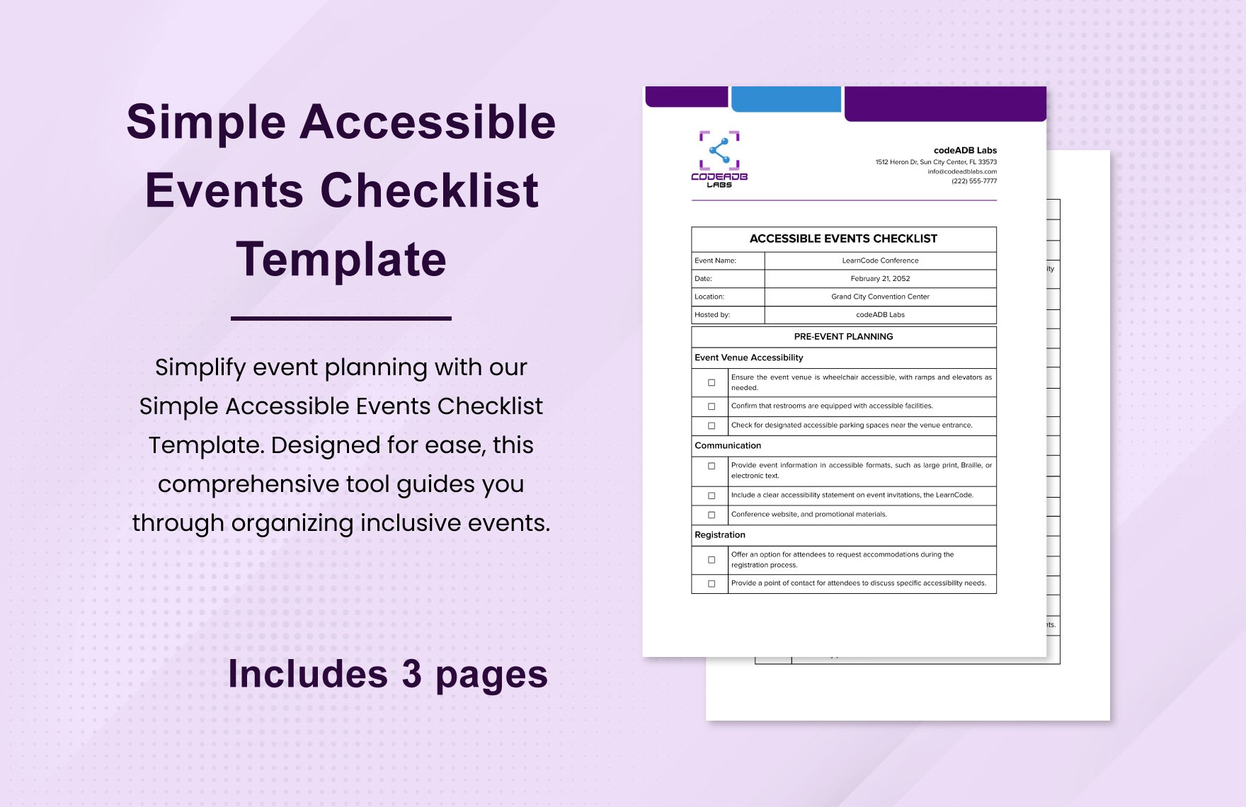 Simple Accessible Events Checklist Template