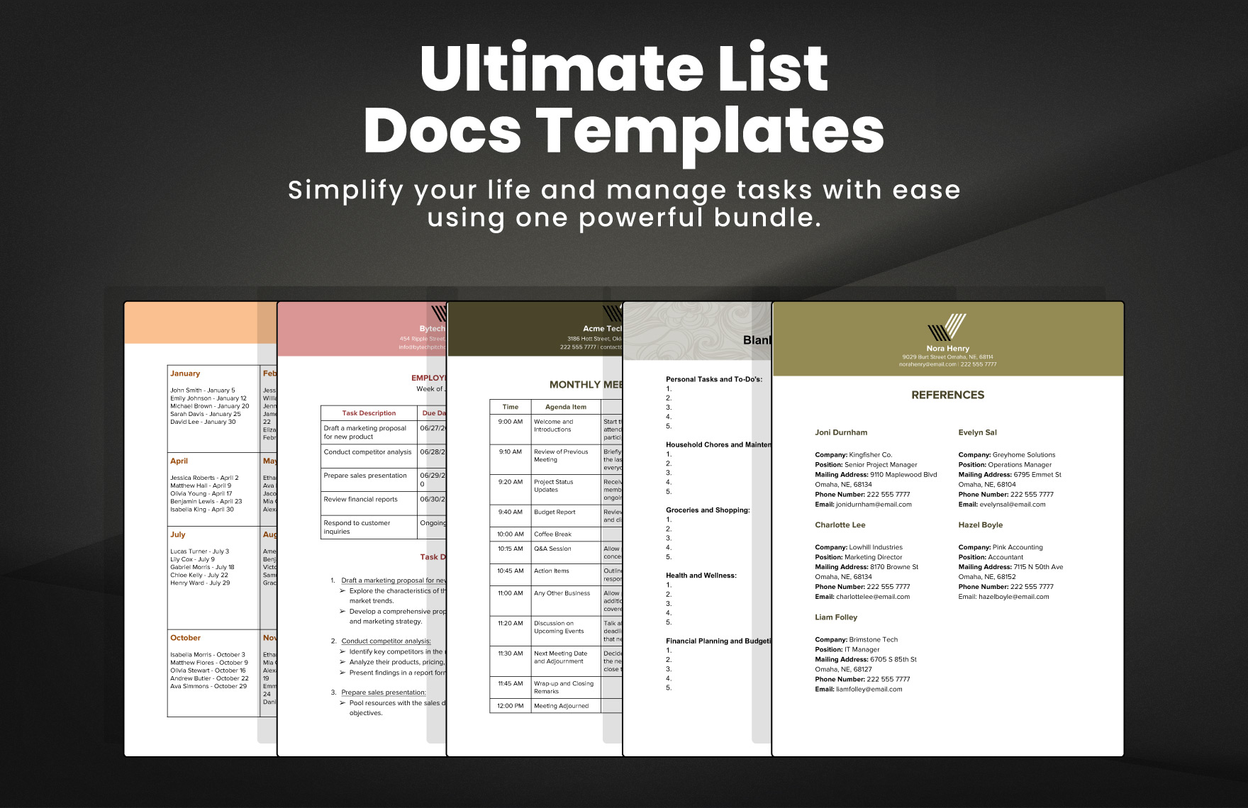 10+ List Template Bundle