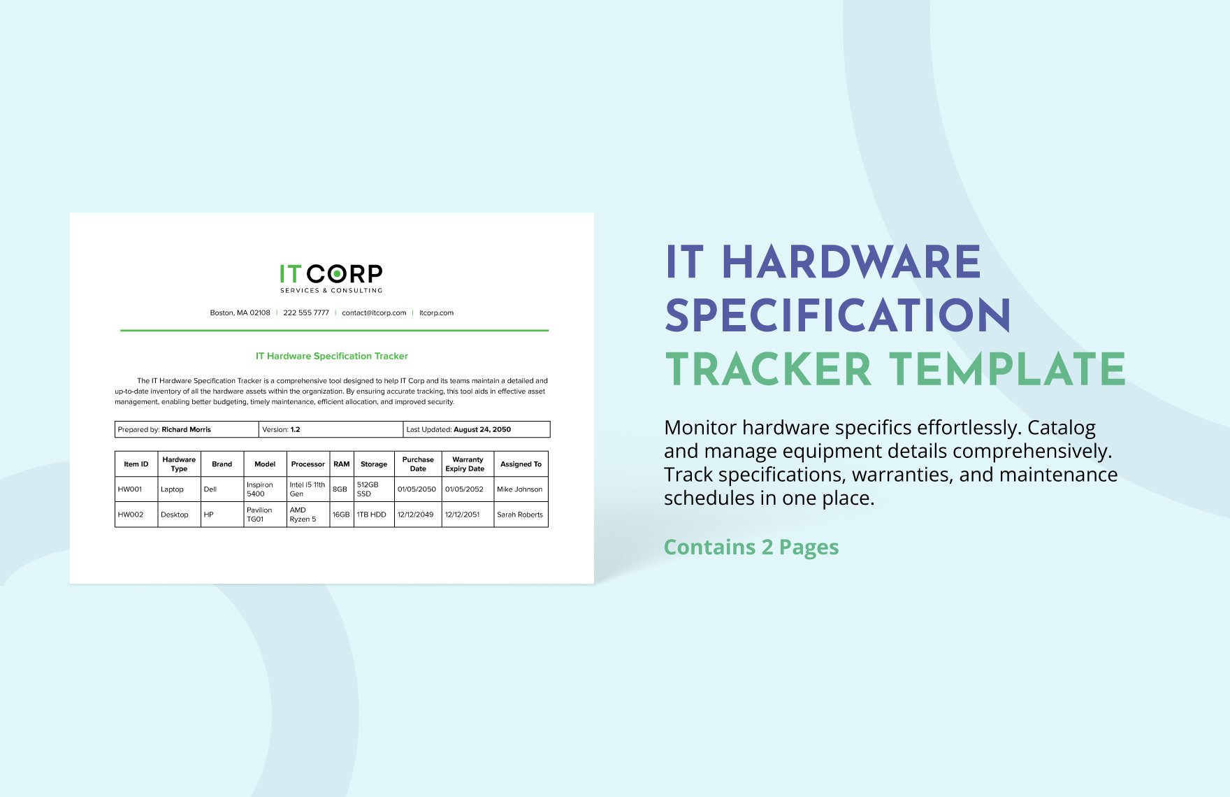 IT Hardware Specification Tracker Template in Word, Google Docs, PDF