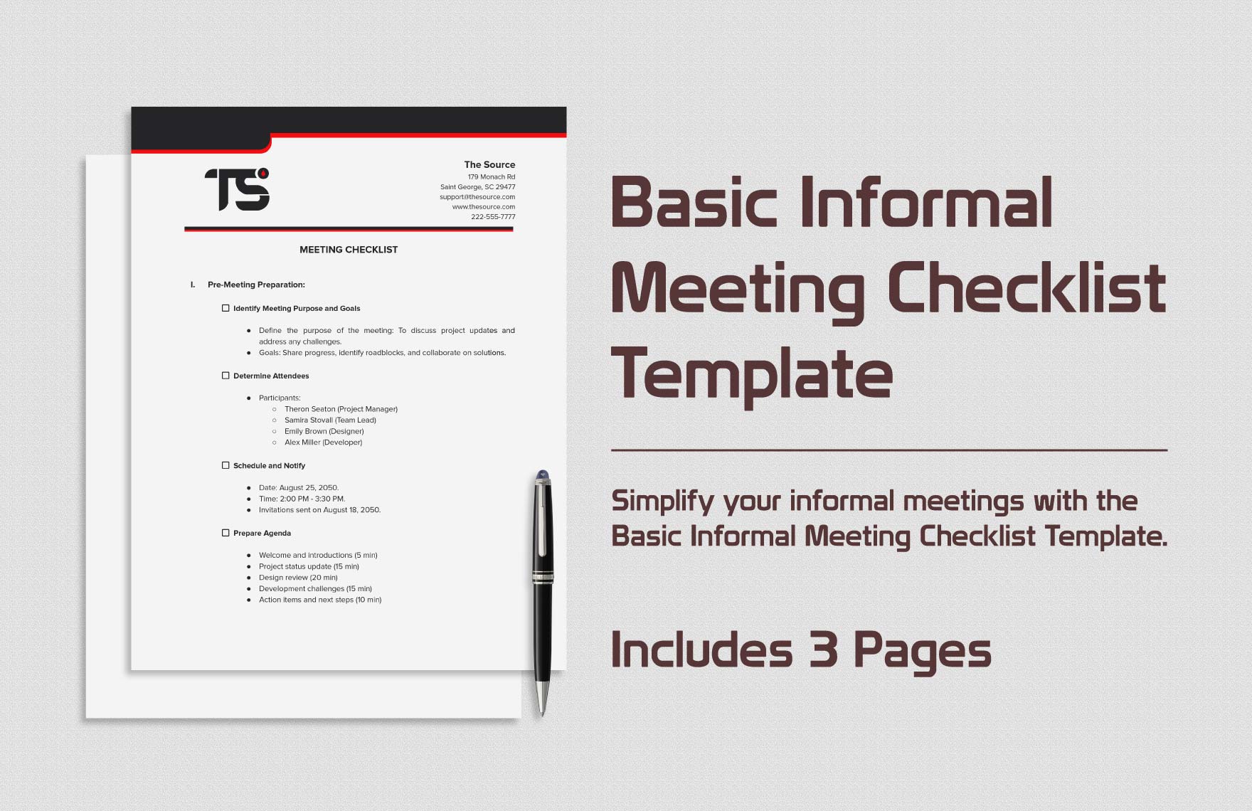 Basic Informal Meeting Checklist Template in Word, Google Docs, PDF