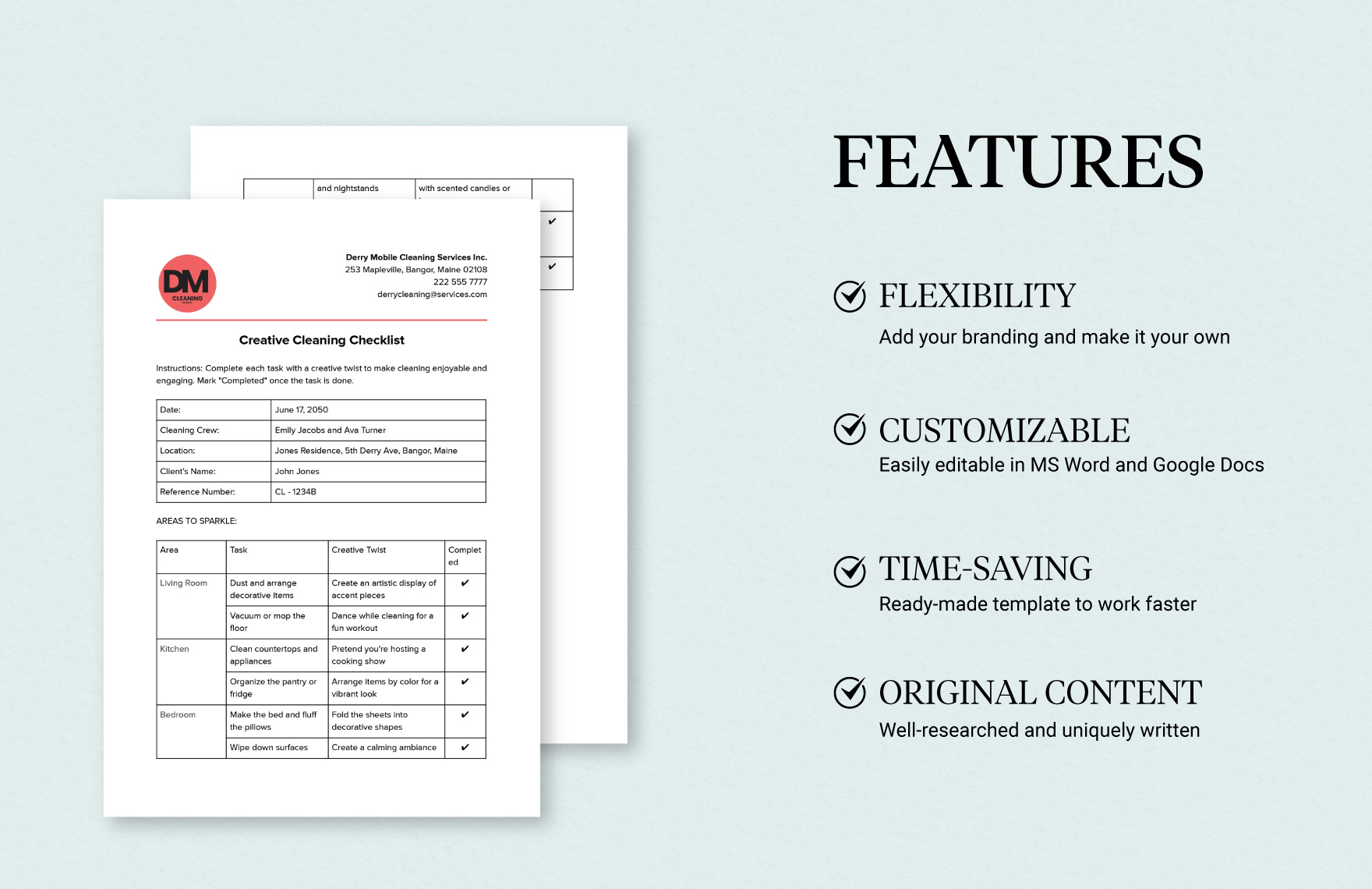 Creative Cleaning Checklist Template