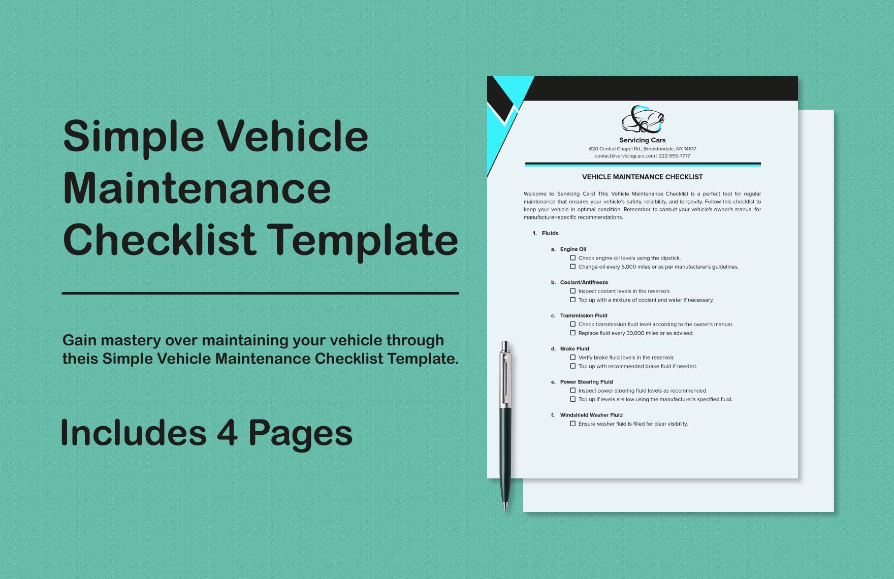 Simple Vehicle Maintenance Checklist Template