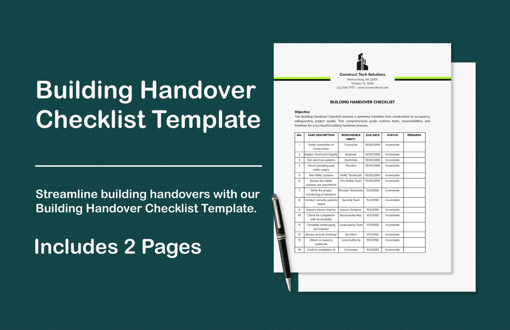 Building Handover Checklist Template