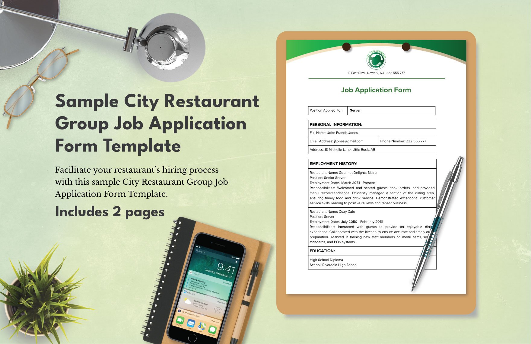 Sample City Restaurant Group Job Application Form Template