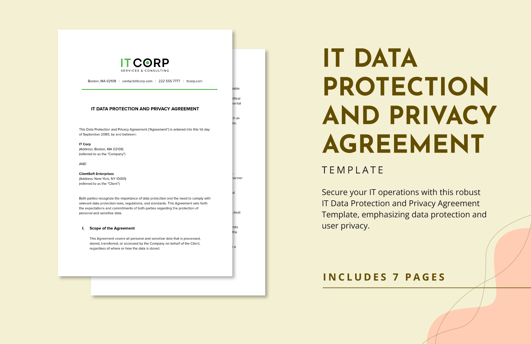 IT Data Protection and Privacy Agreement Template in Word, Google Docs, PDF