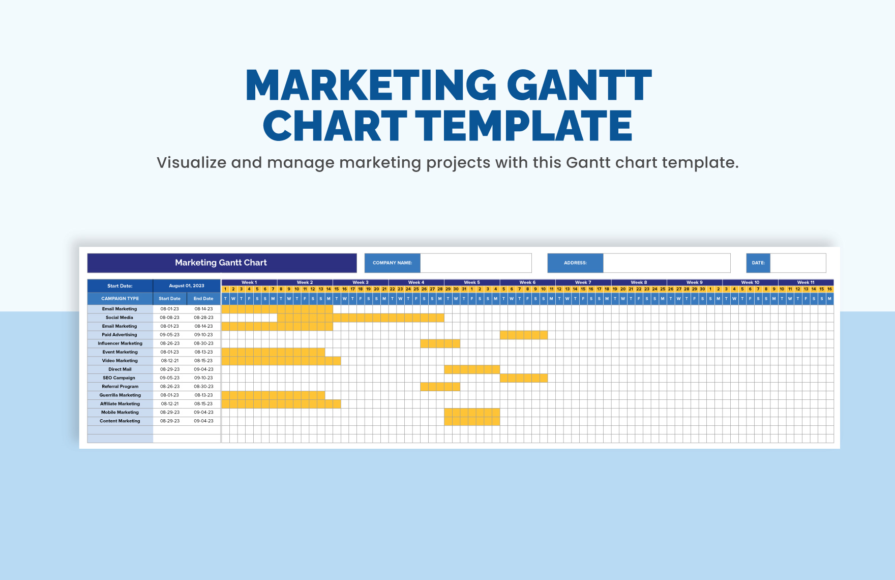 Marketing Gantt Chart Template Download in Excel Google Sheets