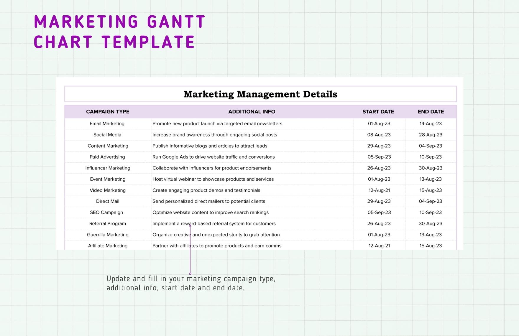 Marketing Gantt Chart Template