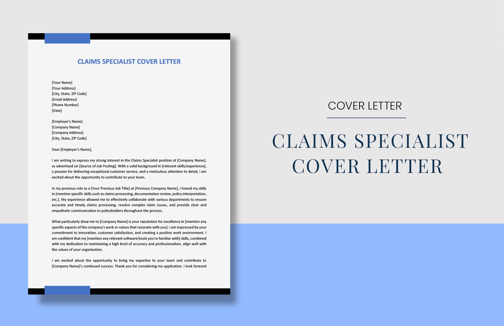 Claims Specialist Cover Letter` in Word, Google Docs, PDF
