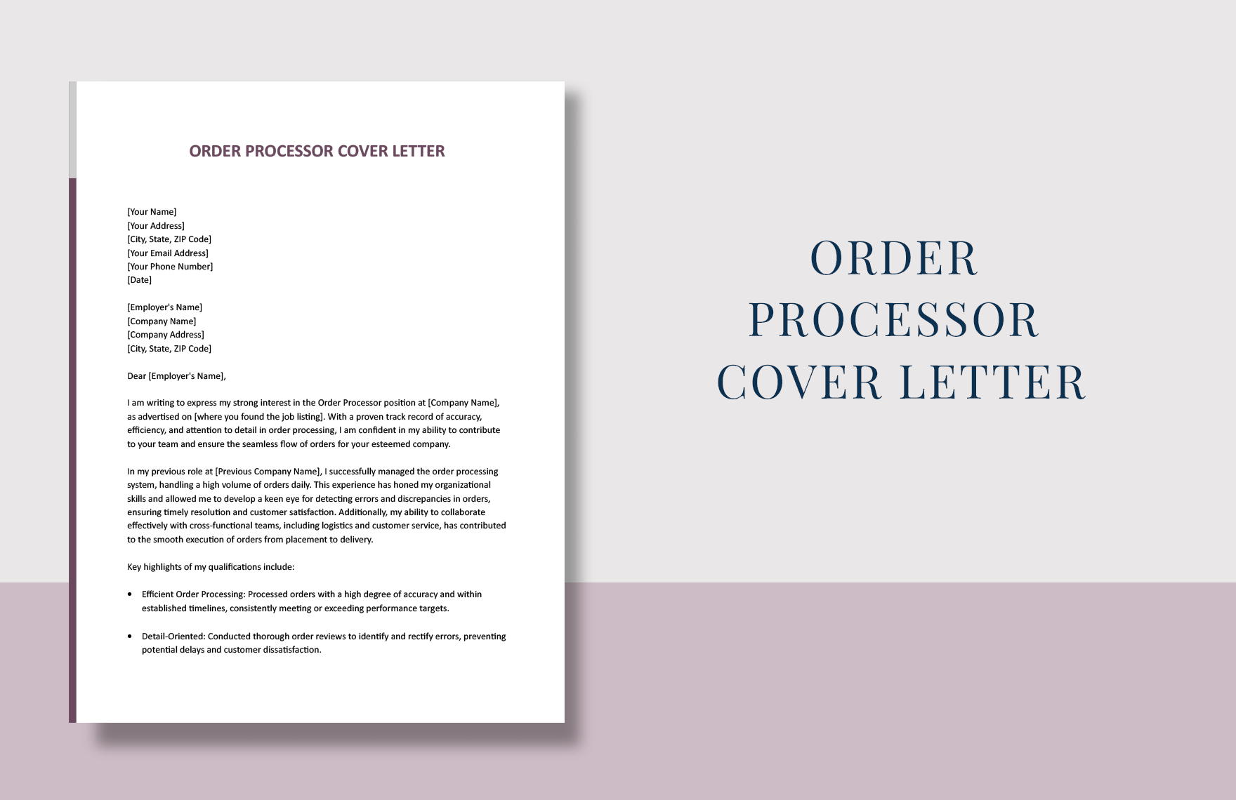 Order Processor Cover Letter in Word, Google Docs
