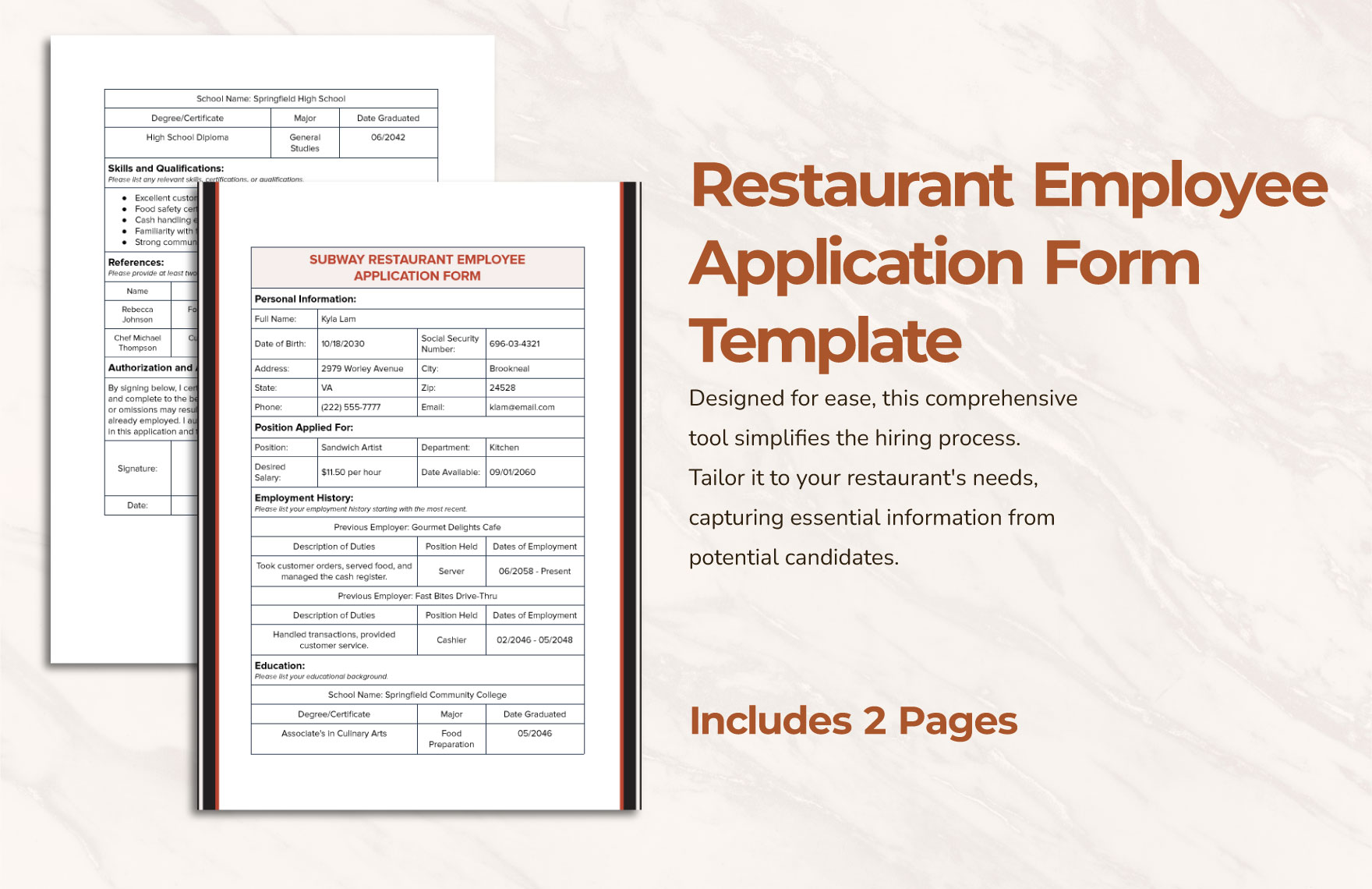 Restaurant Employee Application Form Template in PDF, Word, Google Docs - Download | Template.net