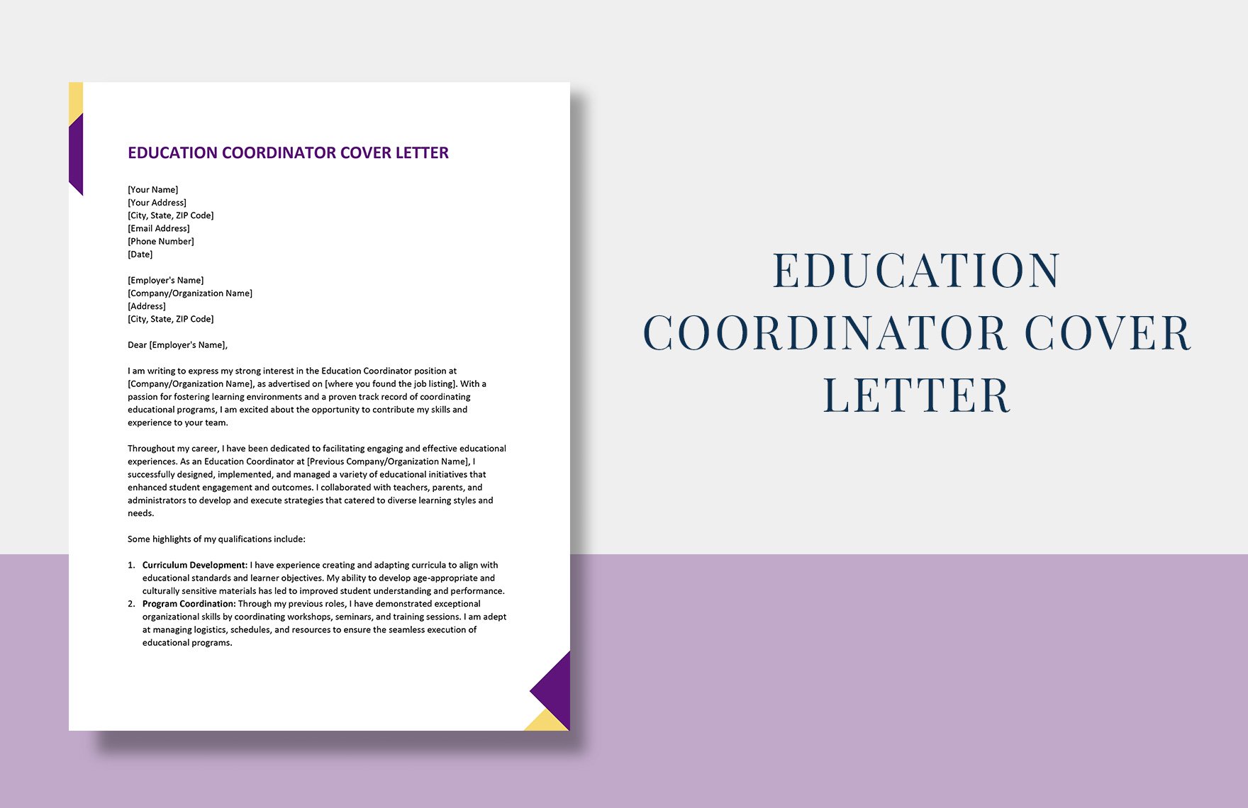 Education Coordinator Cover Letter in Word, Google Docs, Apple Pages