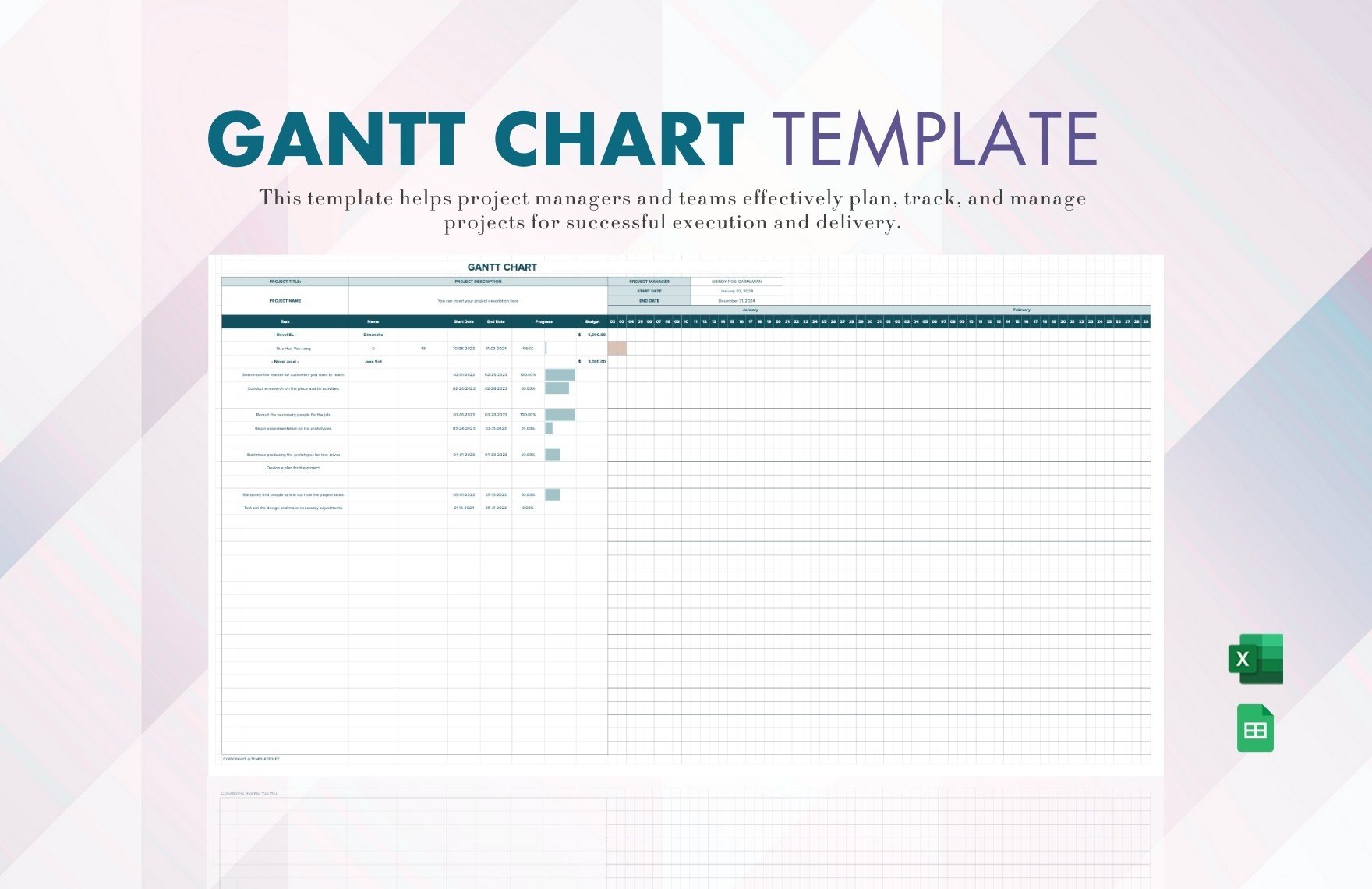 Free Gantt Chart Template in Excel, Google Sheets