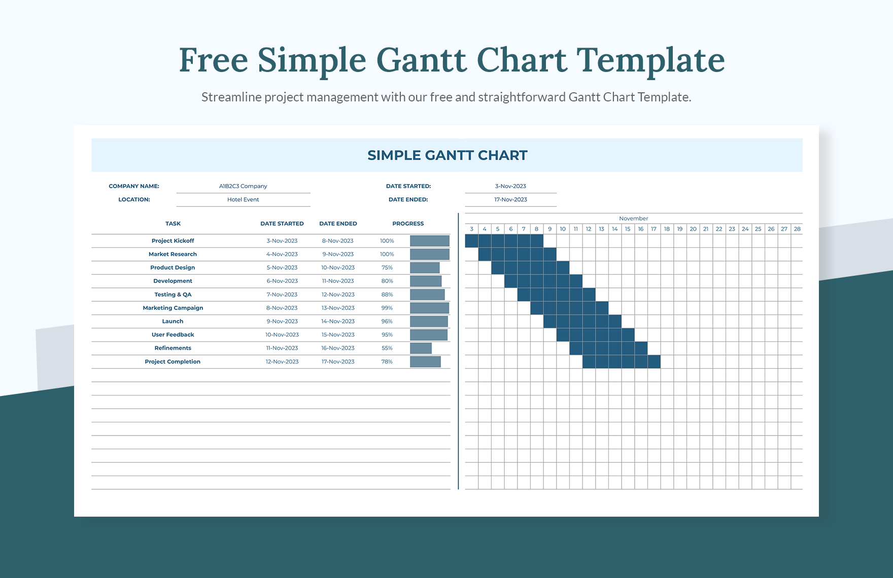 Free Simple Gantt Chart Template - Download in Excel, Google Sheets ...