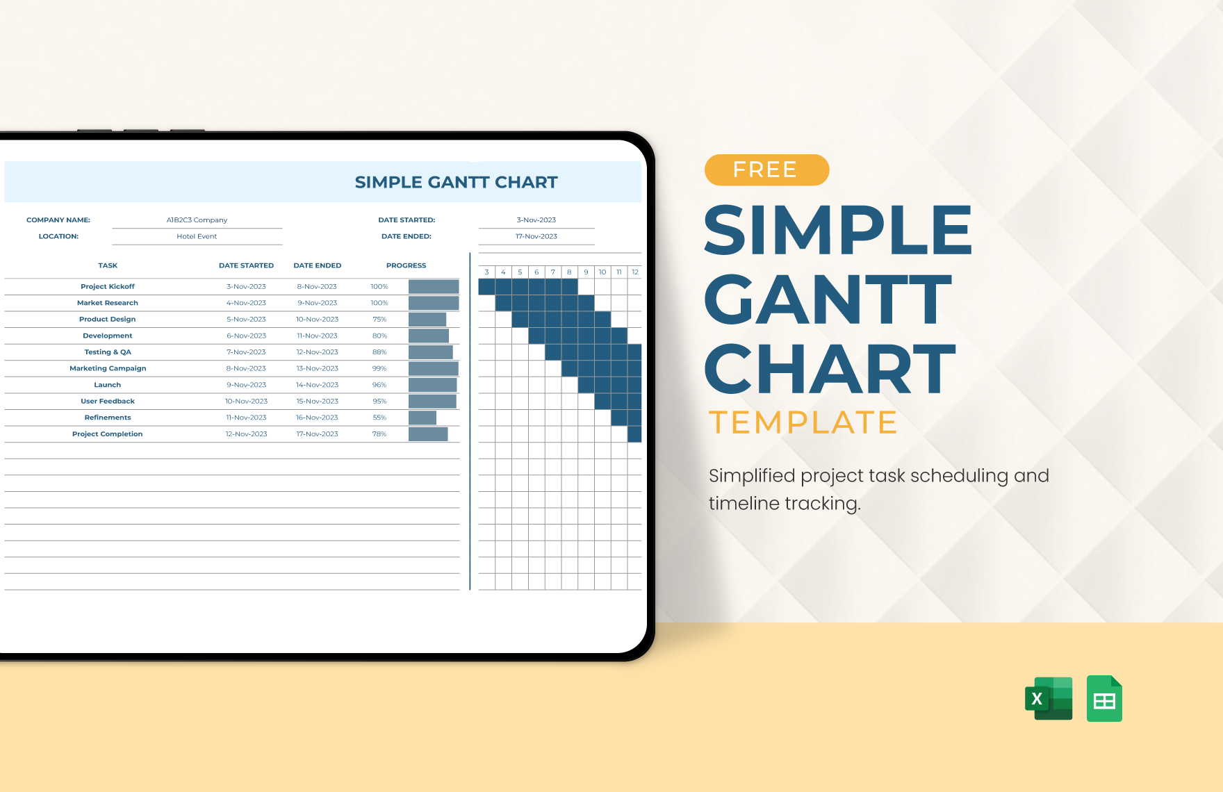 Simple Gantt Chart Template in Excel, Google Sheets - Download | Template.net