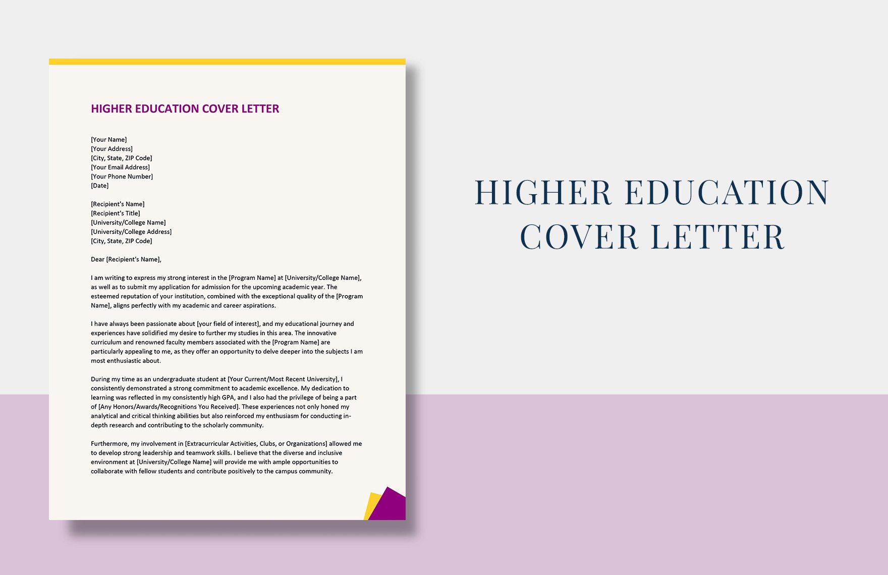 Higher Education Cover Letter in Word, Google Docs, Apple Pages