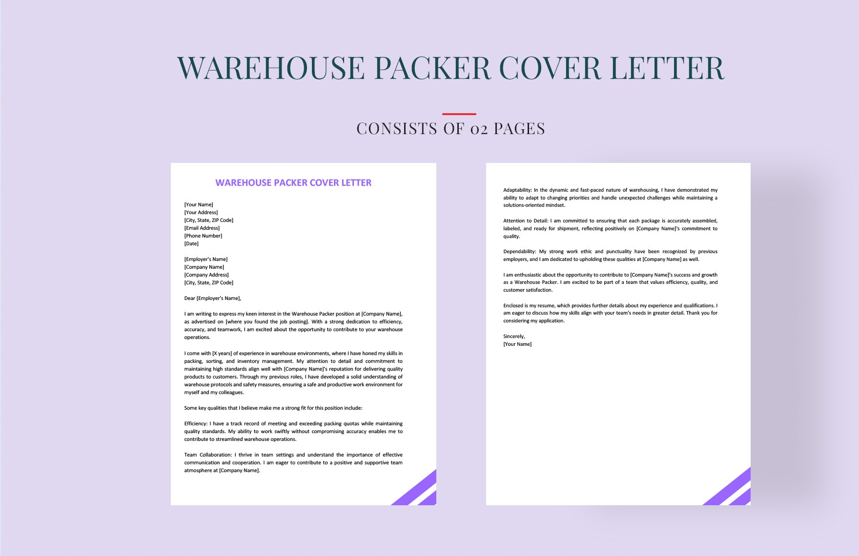 Warehouse Packer Cover Letter in Word, Google Docs, PDF