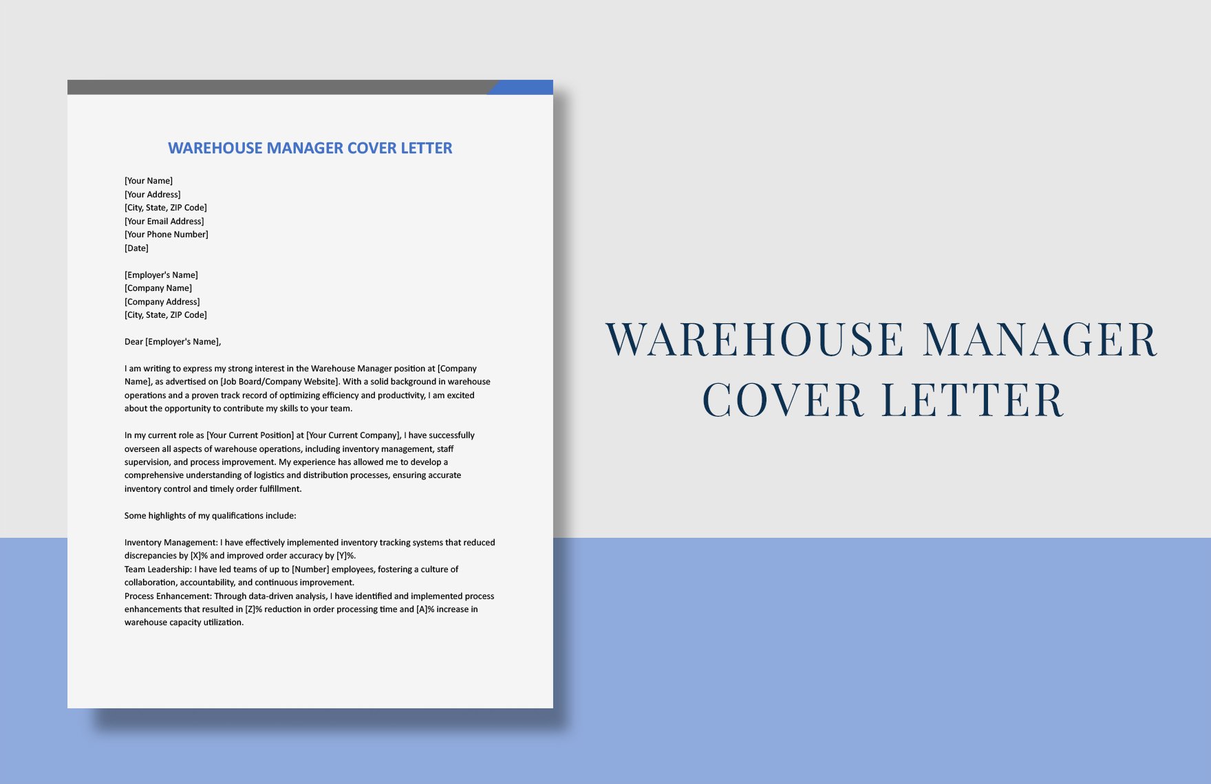 Free Warehouse Manager Cover Letter
