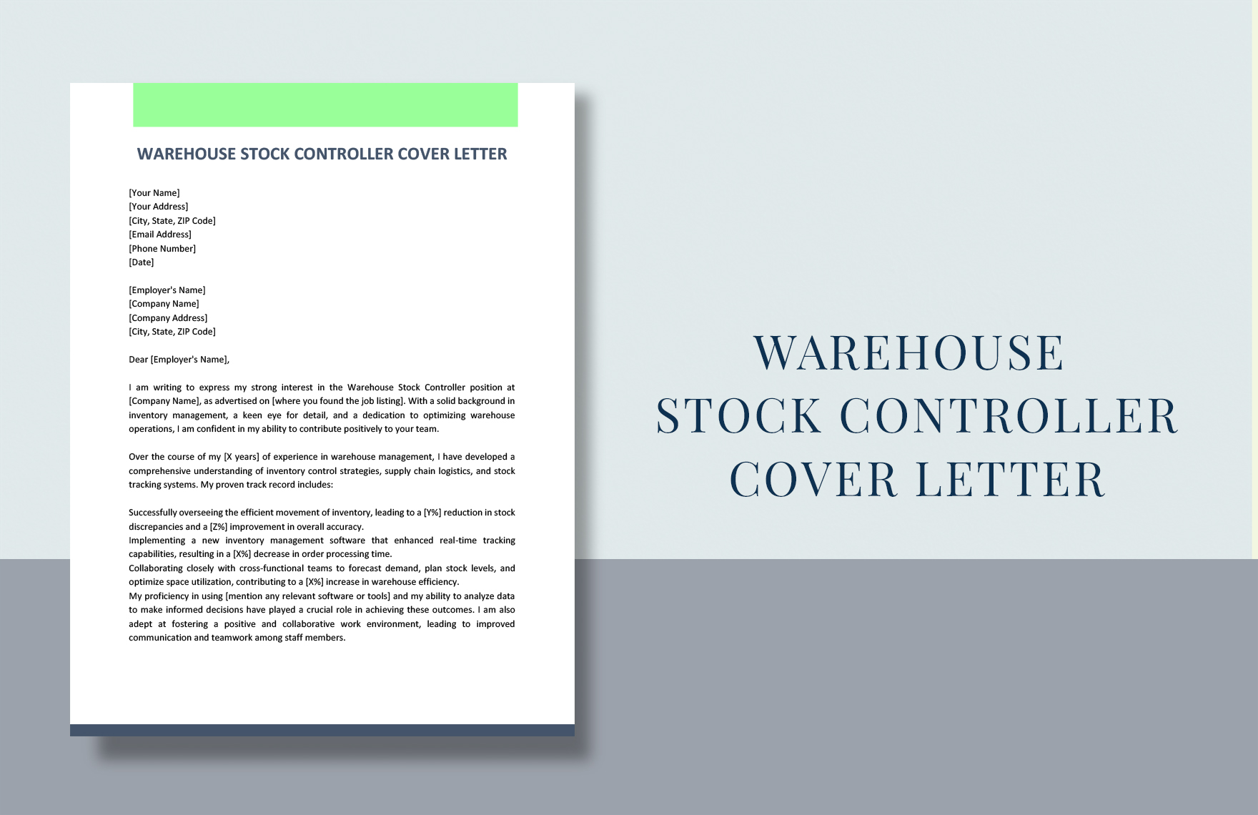 Warehouse Stock Controller Cover Letter in Word, Google Docs - Download | Template.net