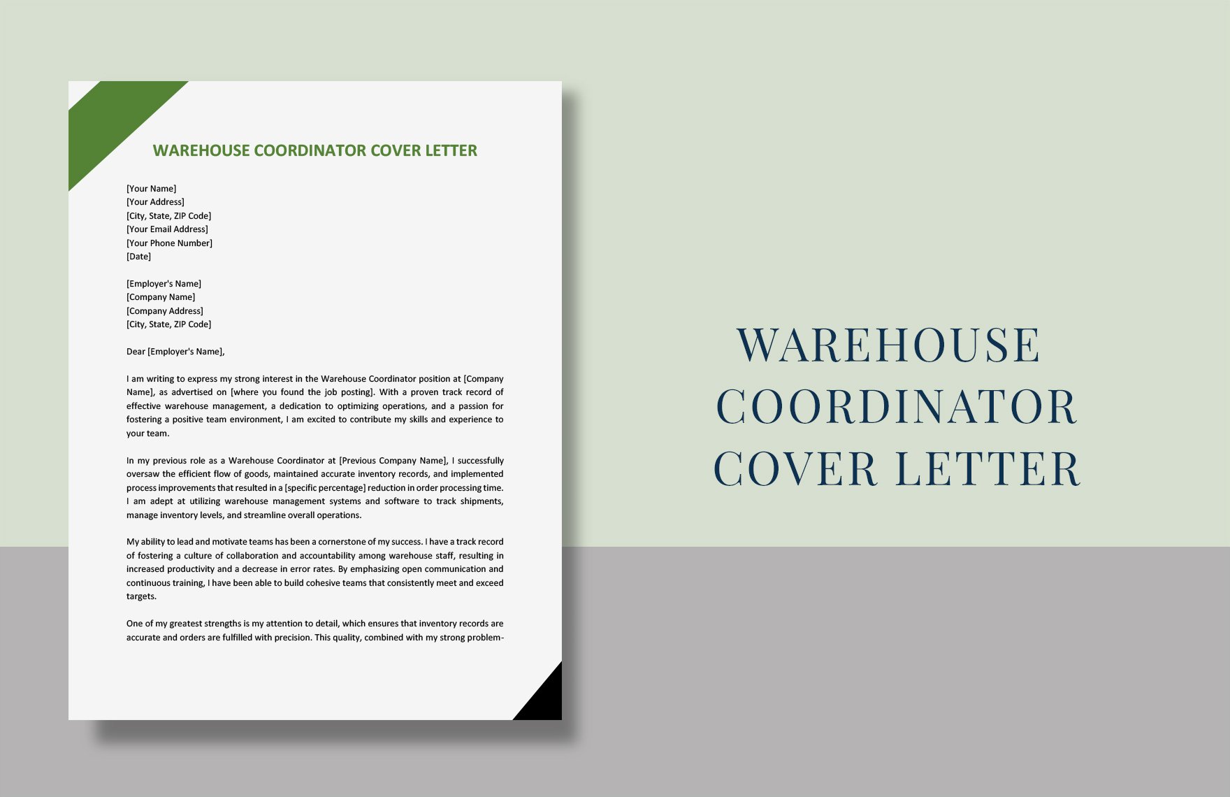 Warehouse Coordinator Cover Letter