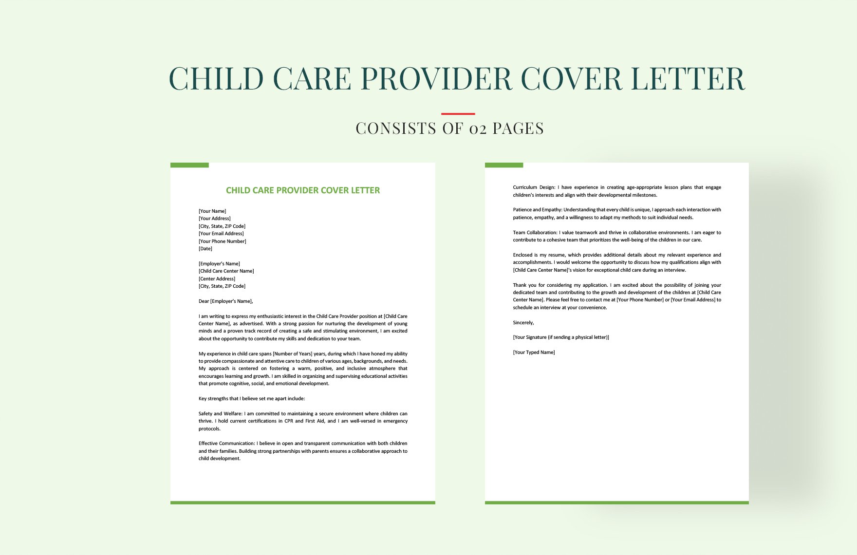 Child Care Provider Cover Letter in Word, Google Docs, PDF
