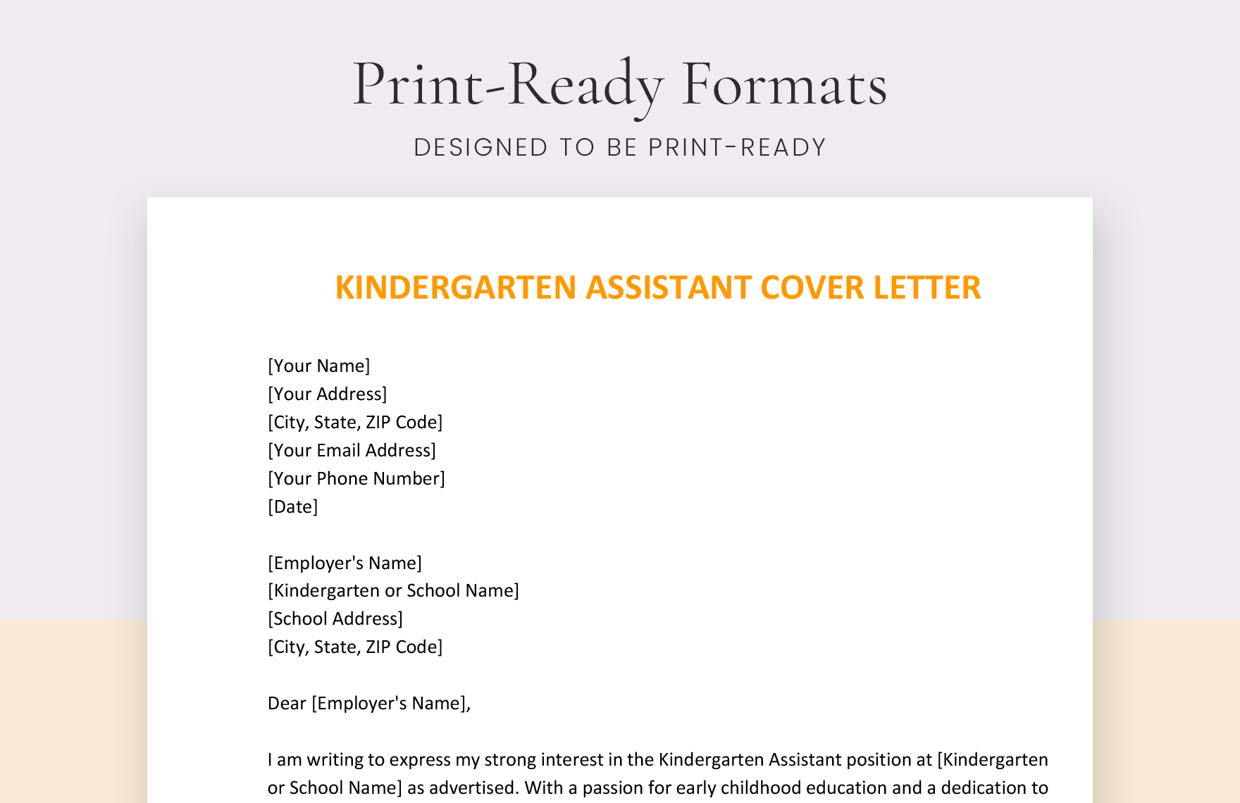 Kindergarten Assistant Cover Letter