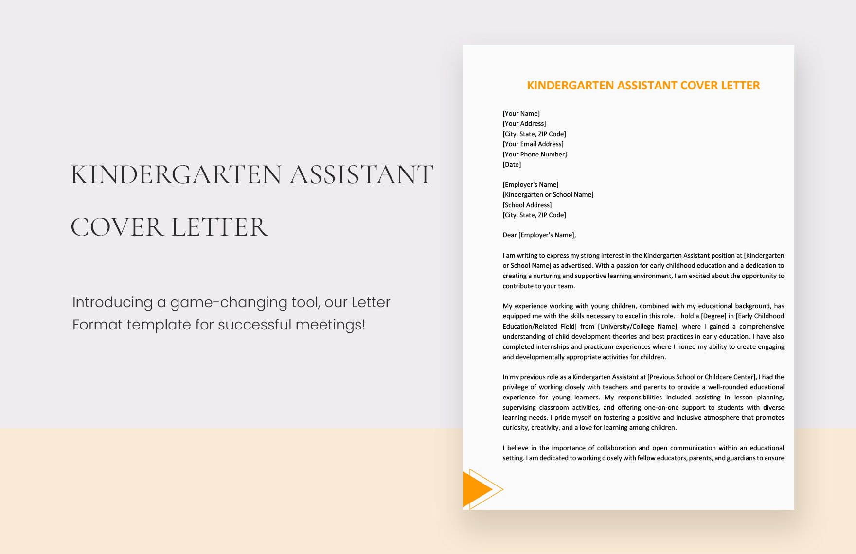 Kindergarten Assistant Cover Letter in Word, Google Docs, PDF