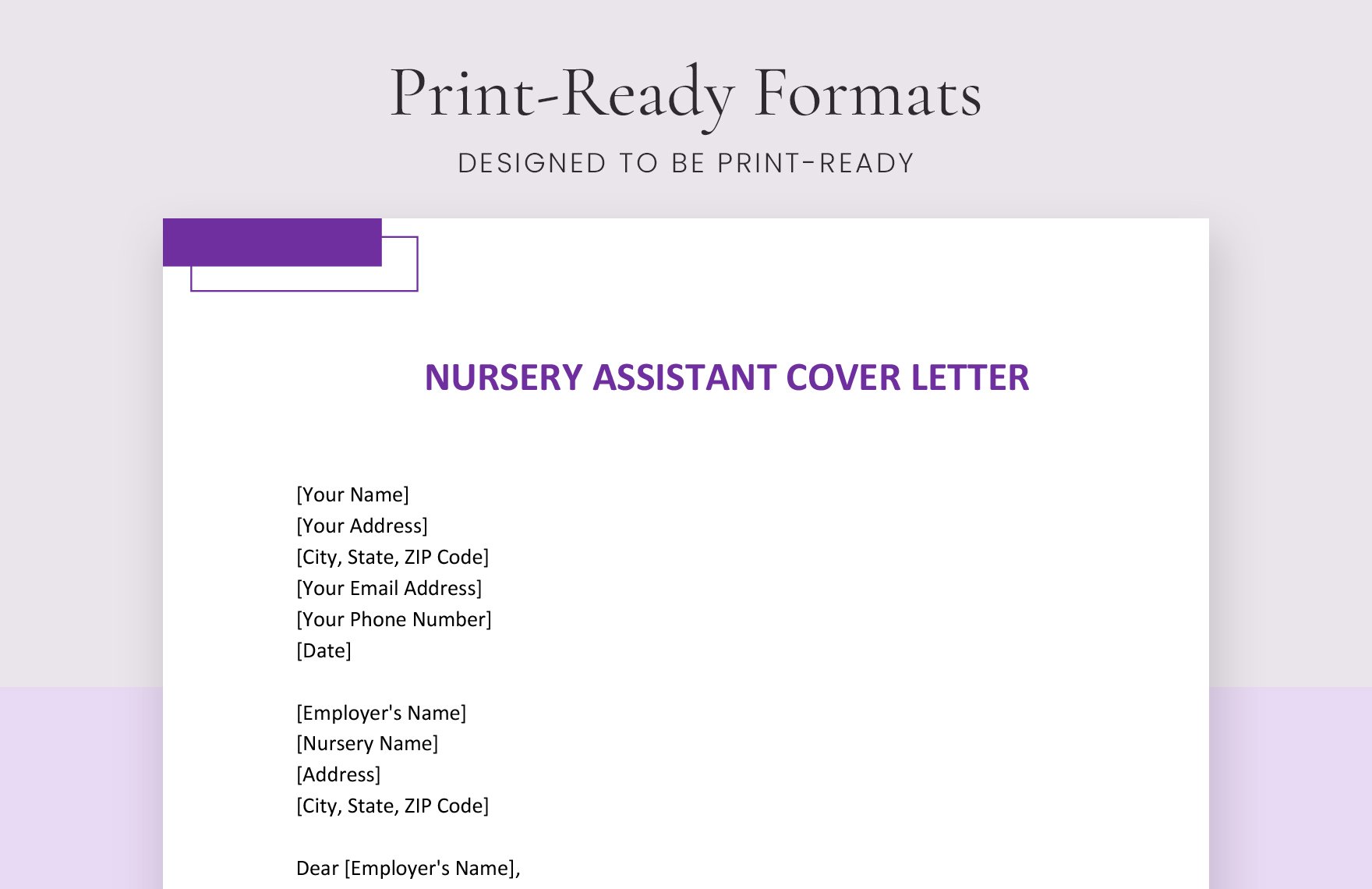Nursery Assistant Cover Letter