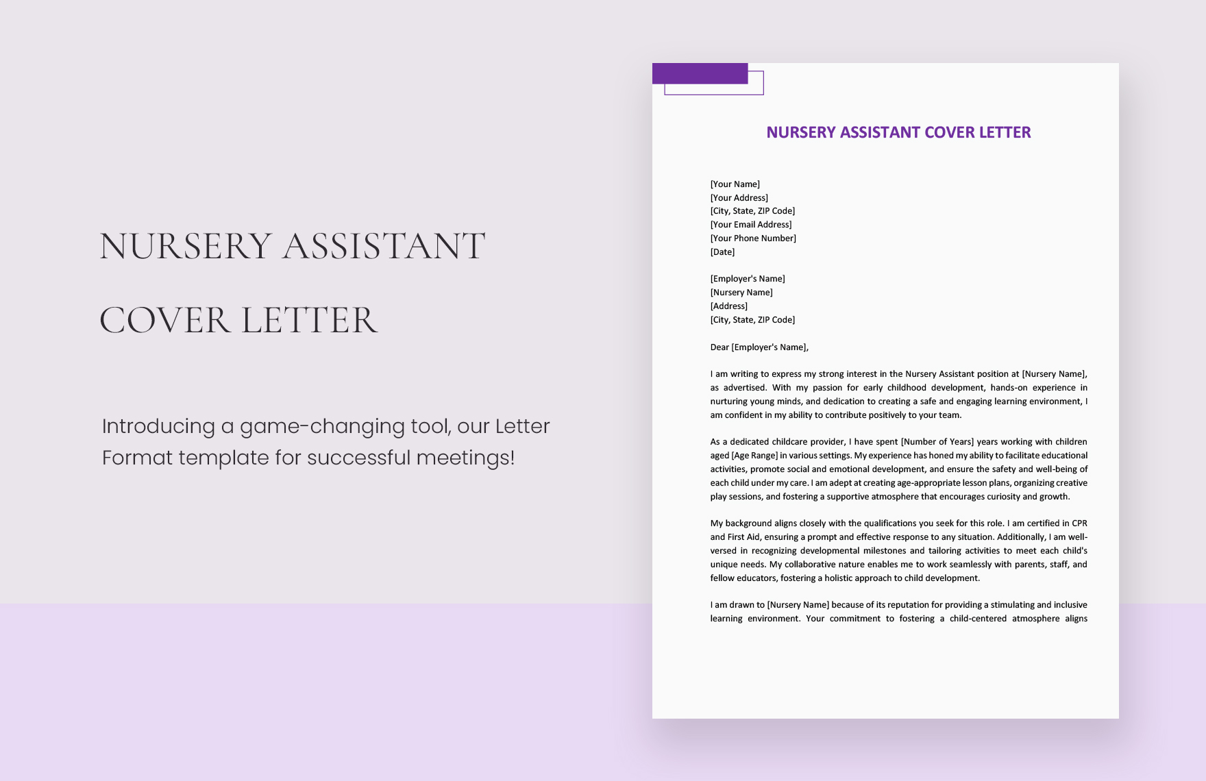 Nursery Assistant Cover Letter in Word, Google Docs, PDF