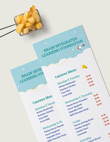 Preschool Menu Samples