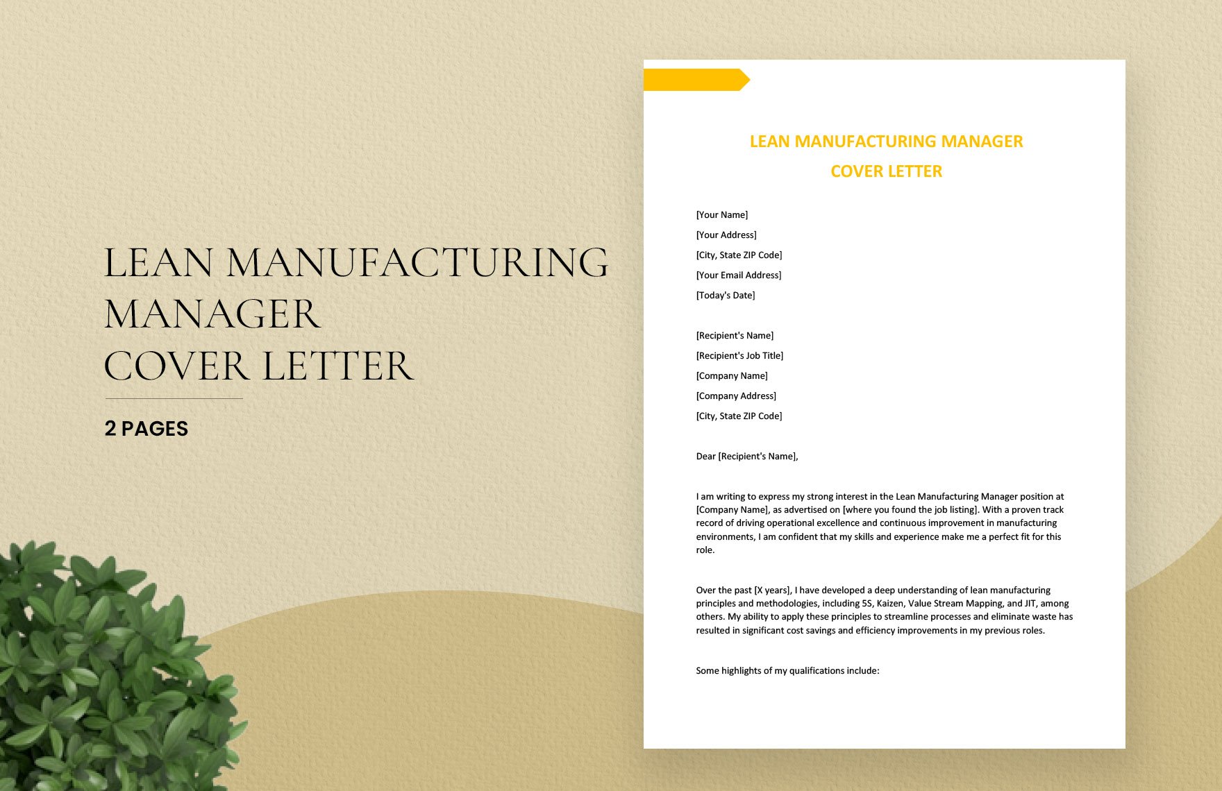 Free Lean Manufacturing Manager Cover Letter