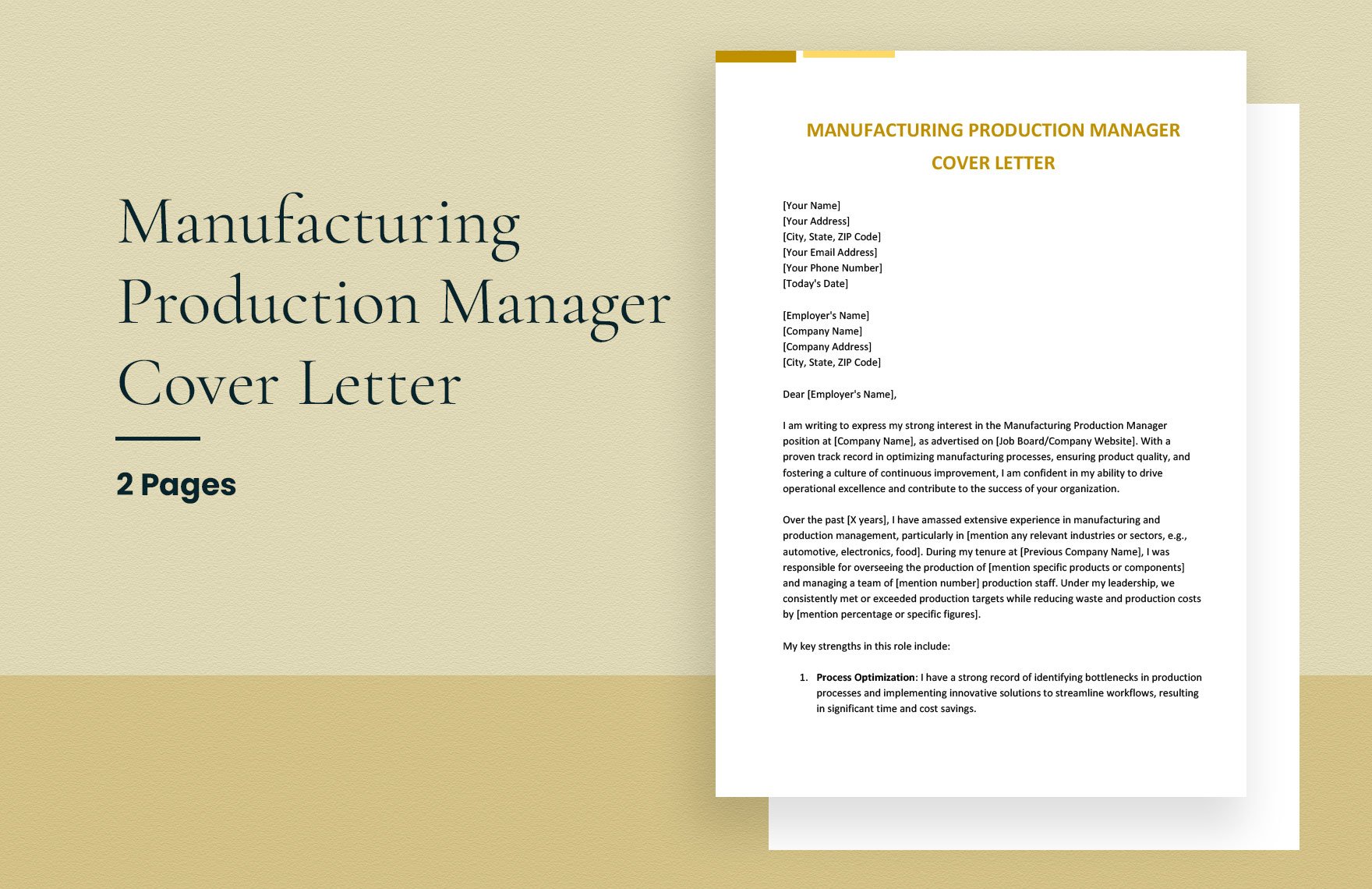 Free Manufacturing Production Manager Cover Letter