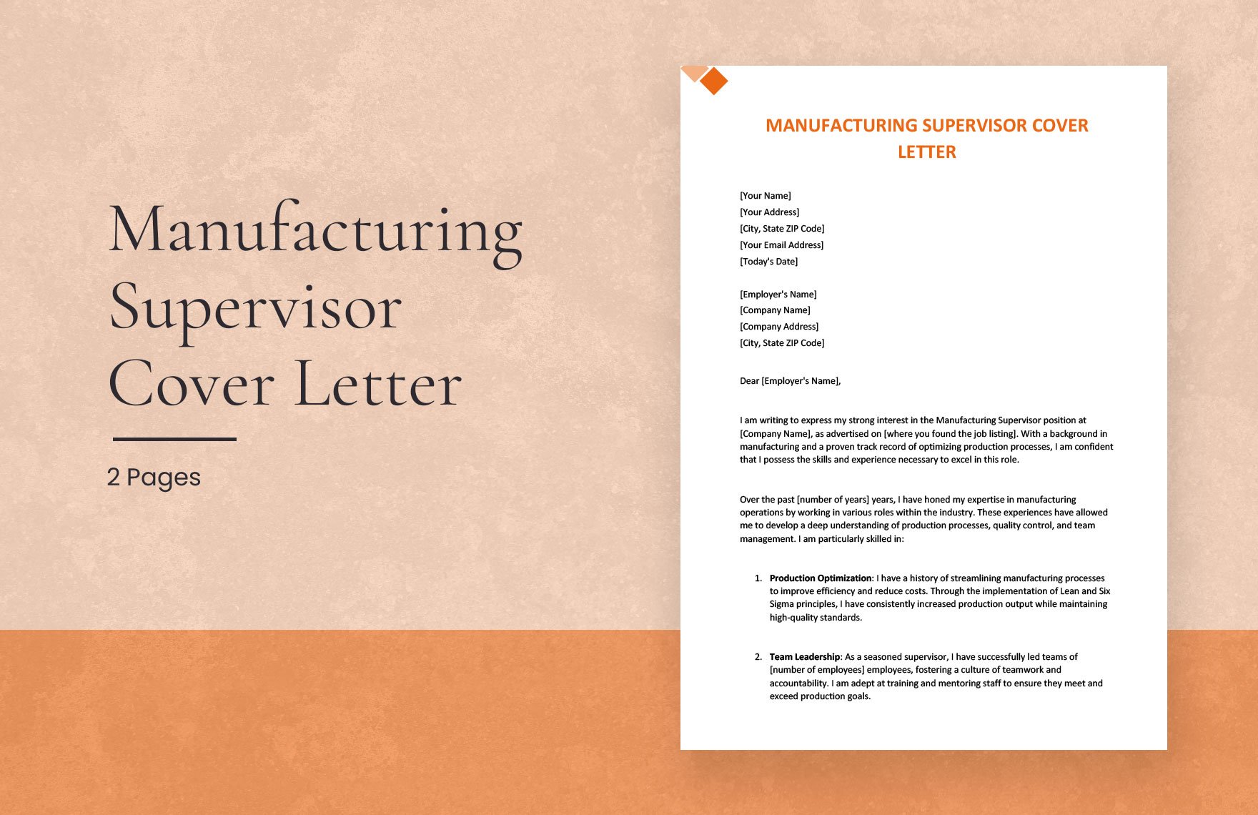 Manufacturing Supervisor Cover Letter in Word, Google Docs