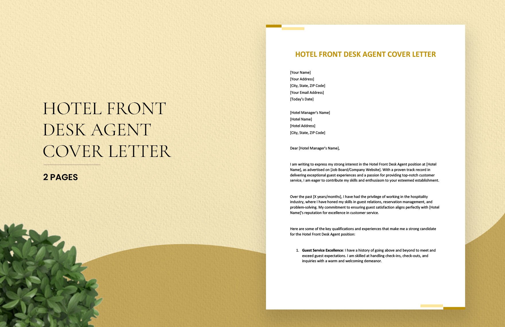 Hotel Front Desk Agent Cover Letter in Word, Google Docs