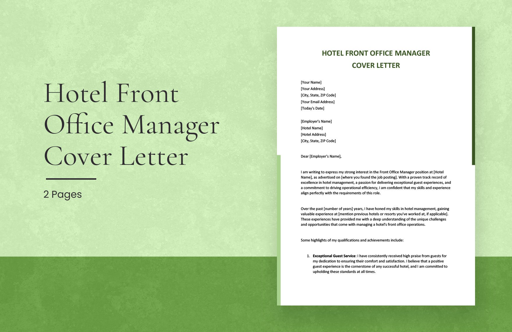 Hotel Front Office Manager Cover Letter