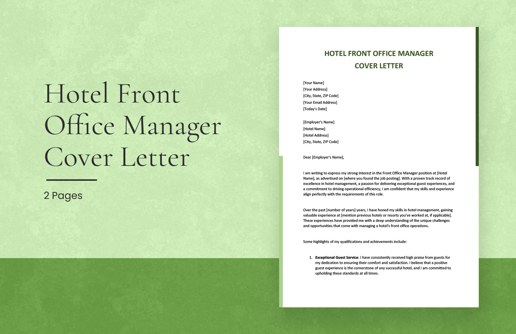 Hotel Front Office Manager Cover Letter in Word, Google Docs - Download | Template.net