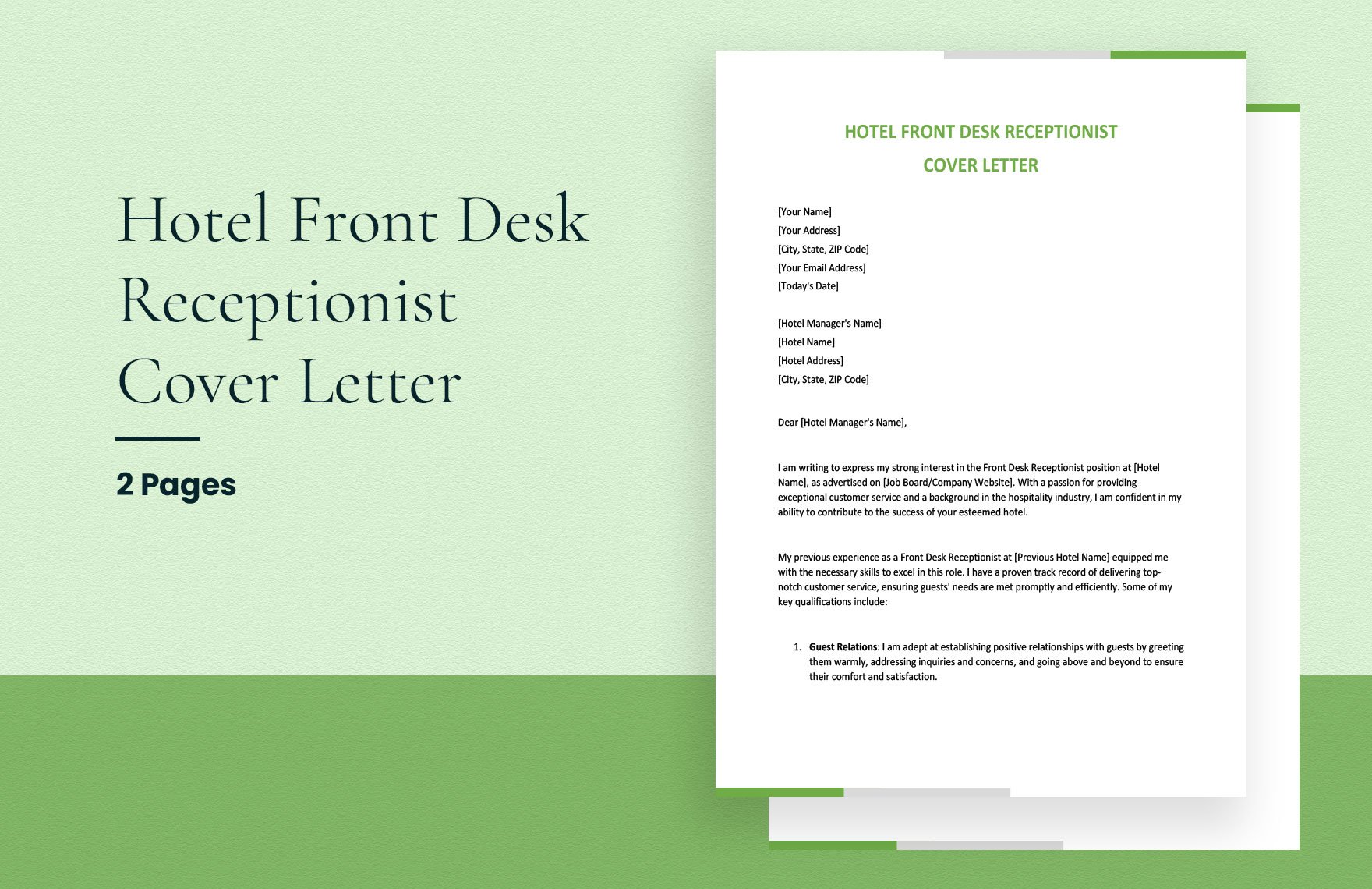 Hotel Front Desk Receptionist Cover Letter