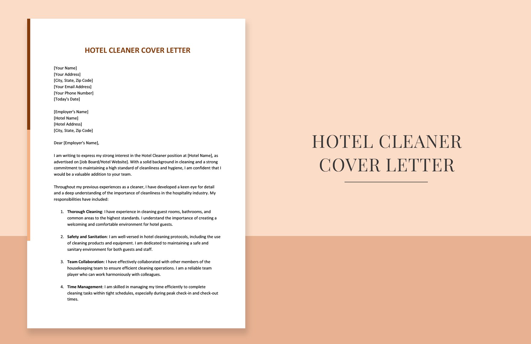 Hotel Cleaner Cover Letter in Word, Google Docs