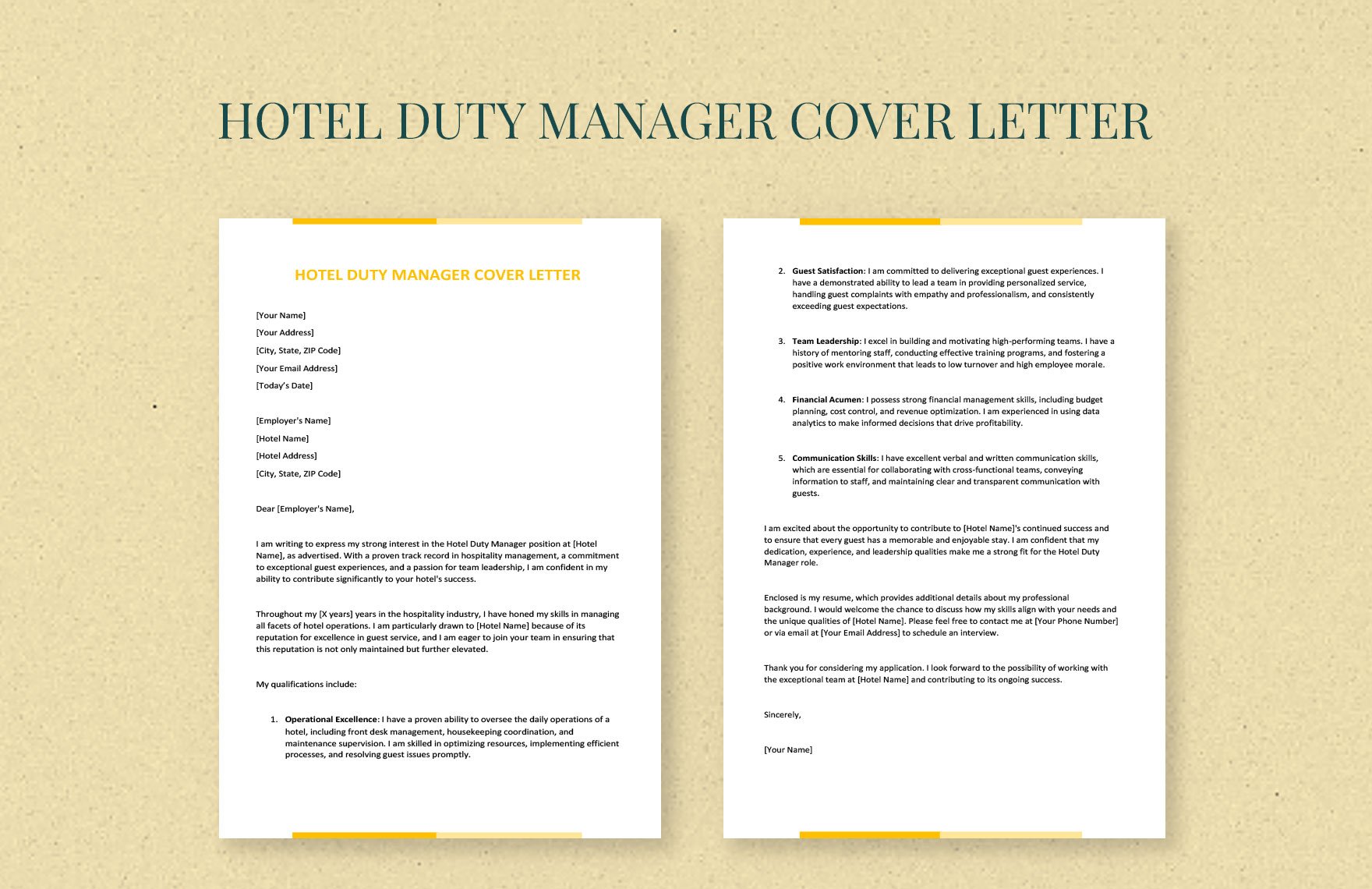 Hotel Duty Manager Cover Letter