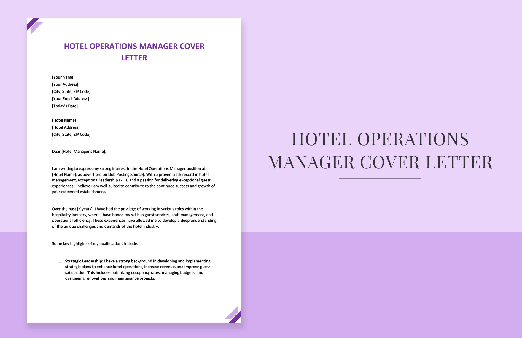Hotel Operations Manager Cover Letter