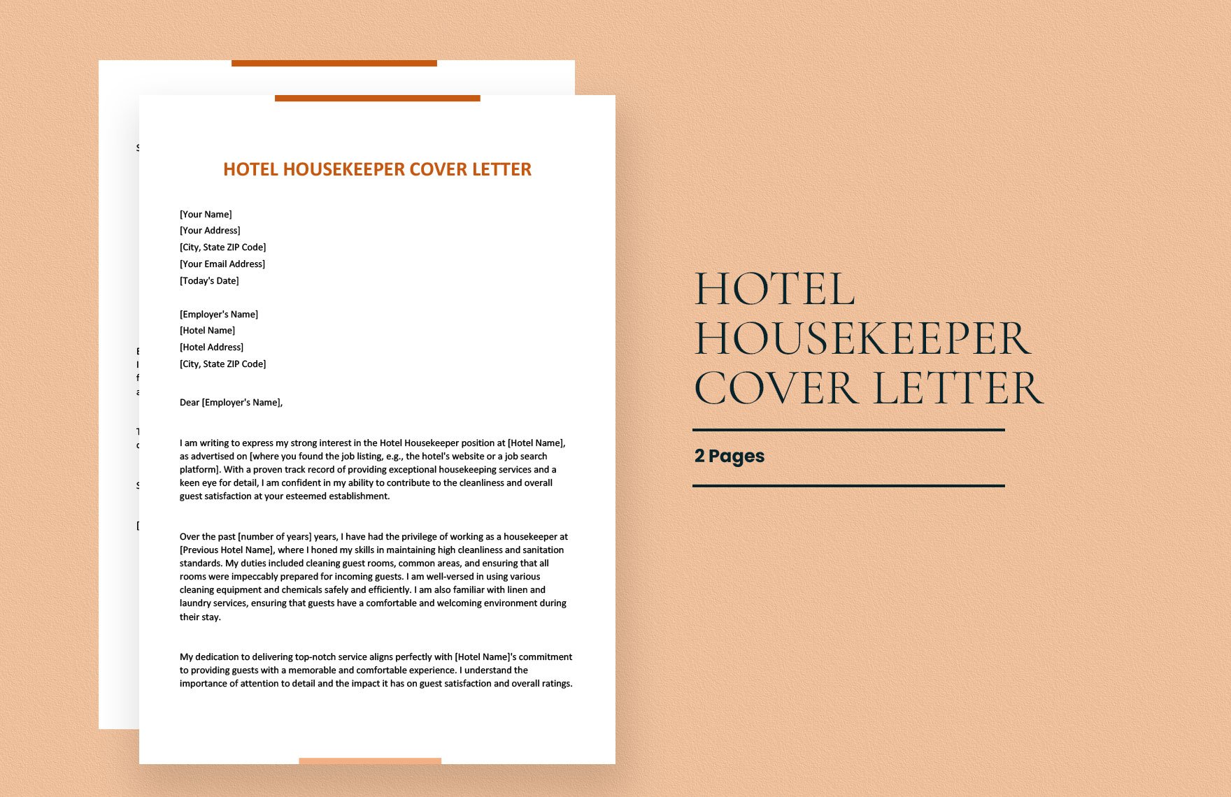 Hotel Housekeeper Cover Letter in Word, Google Docs