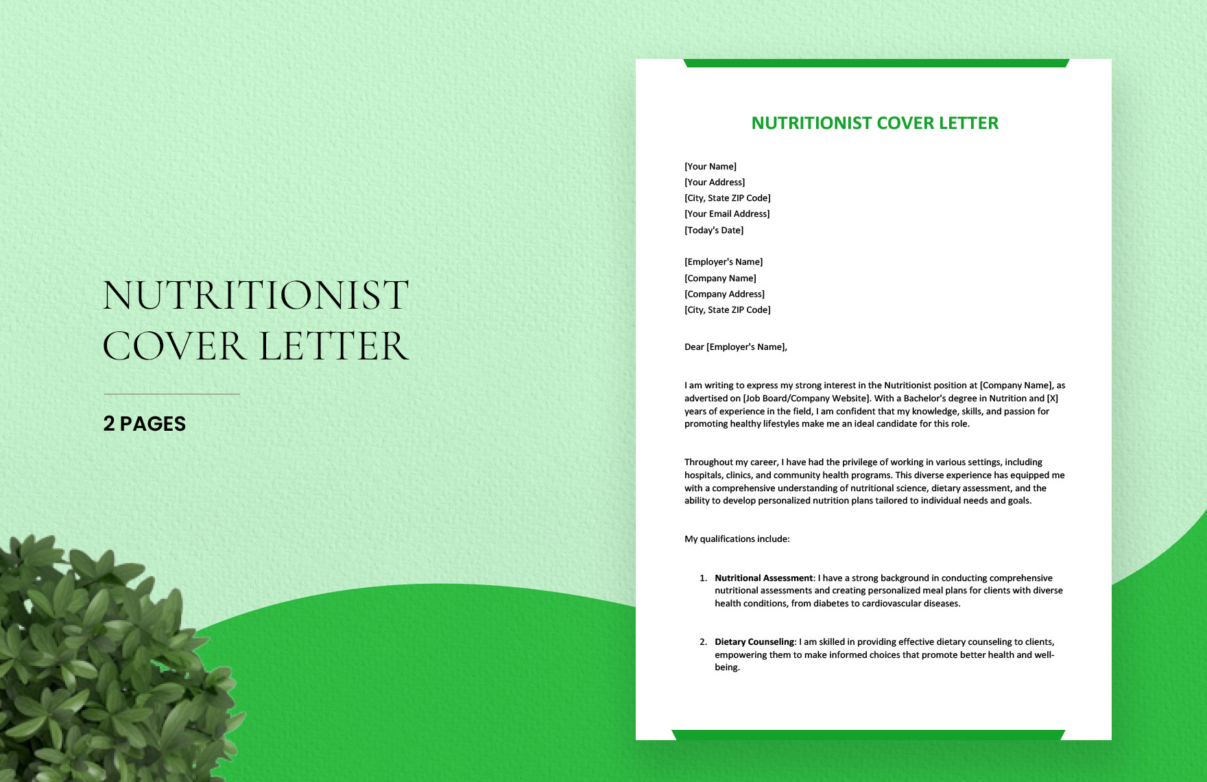 Nutritionist Cover Letter in Word, Google Docs