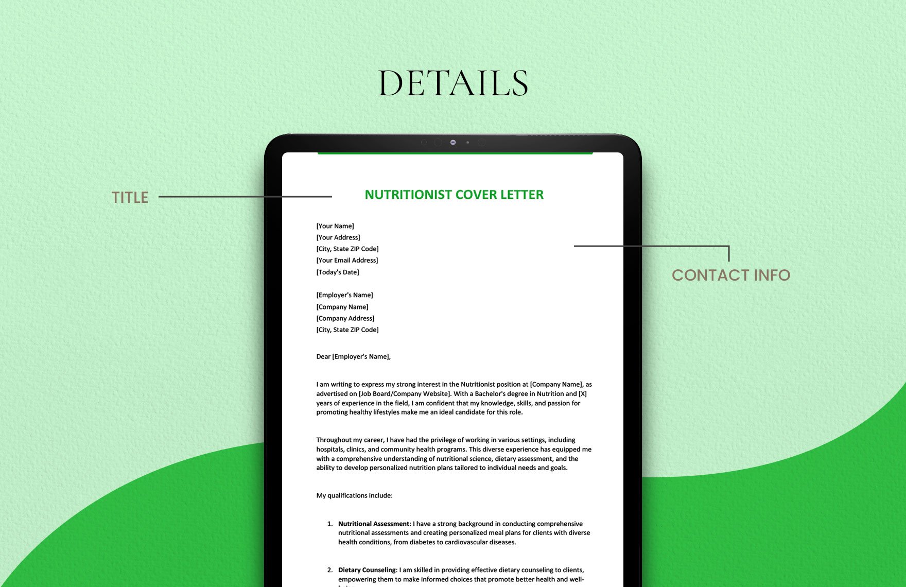Nutritionist Cover Letter