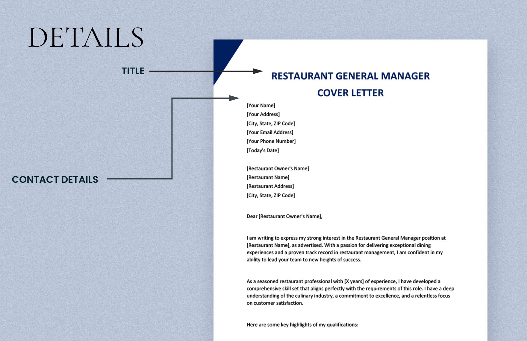 Restaurant General Manager Cover Letter
