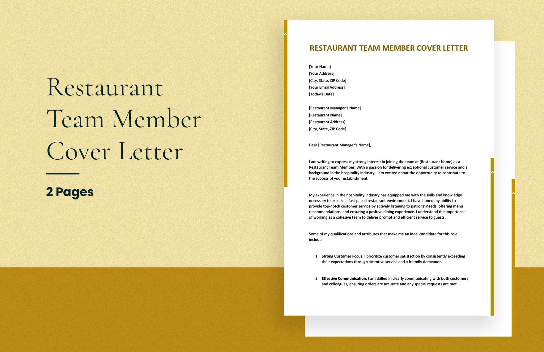 Restaurant Team Member Cover Letter