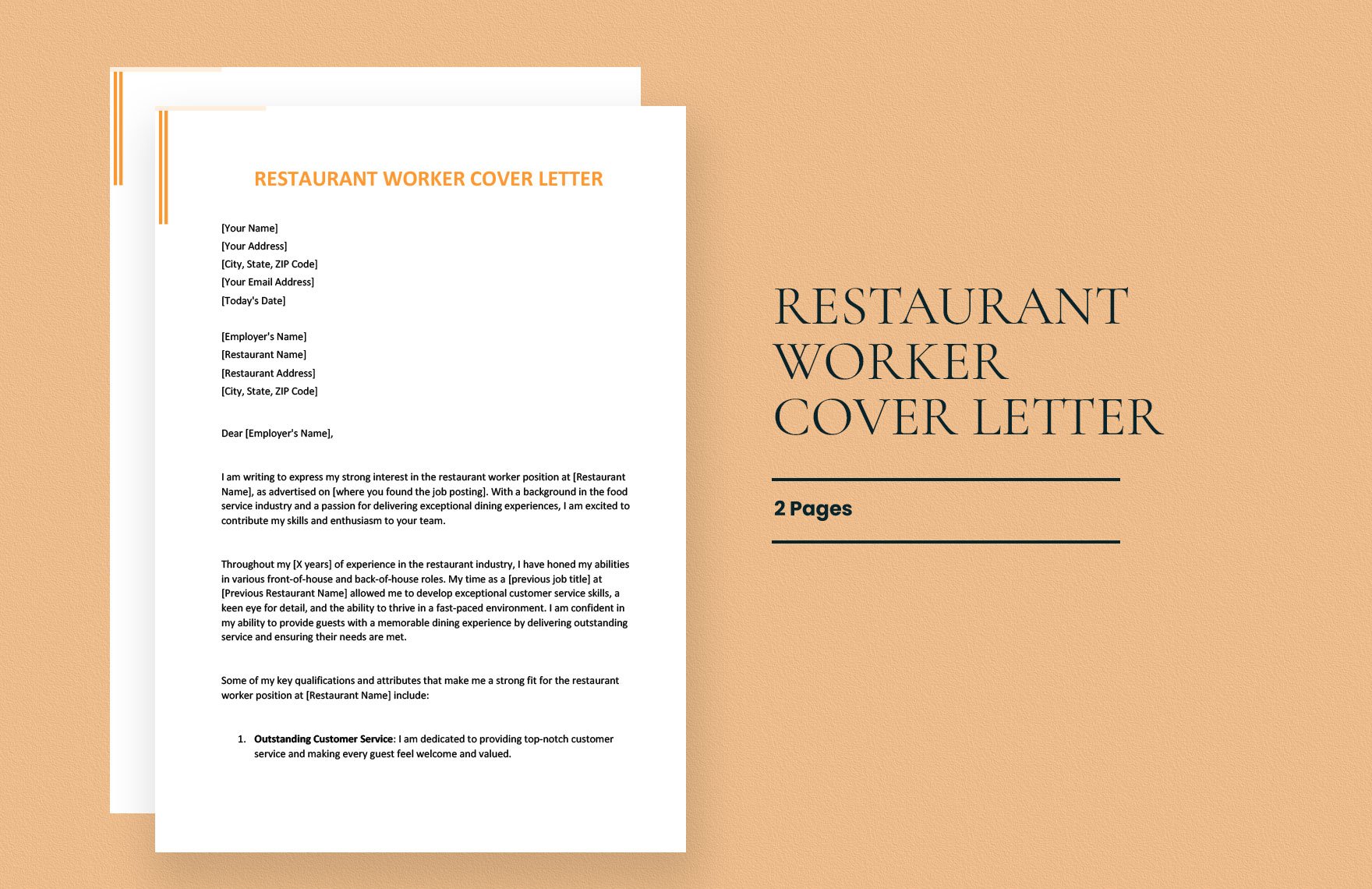 Restaurant Worker Cover Letter in Word, Google Docs