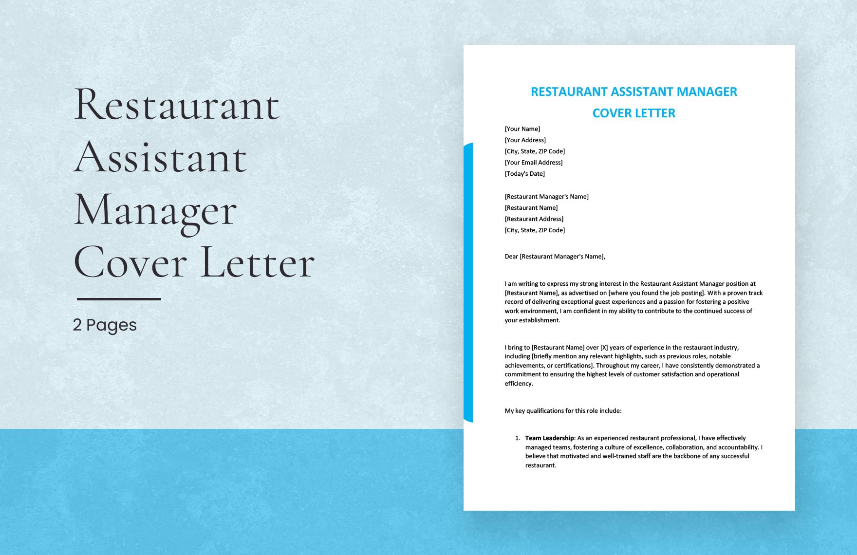 Restaurant Assistant Manager Cover Letter
